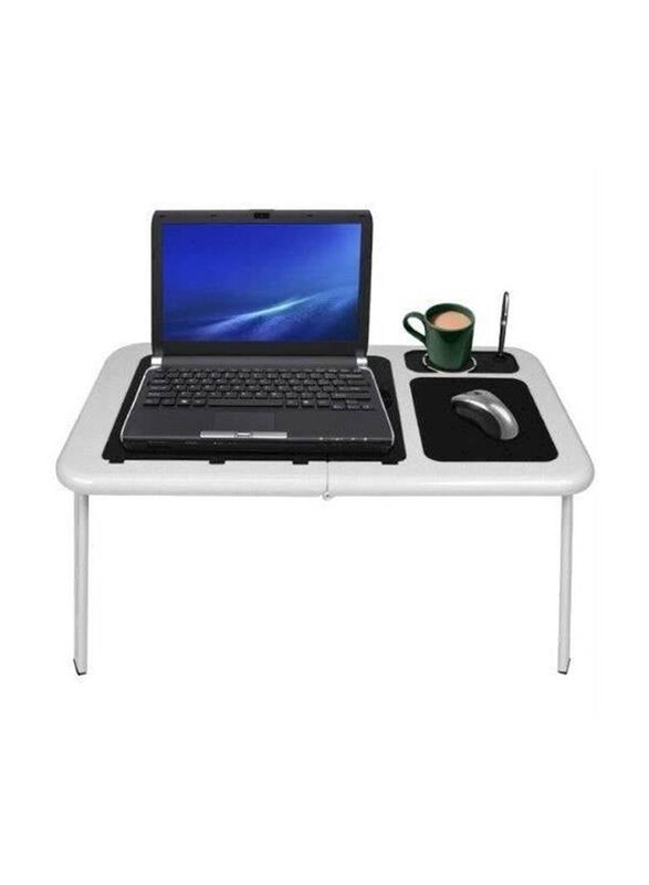 E-table Portable Laptop Table with Er Fan, Black/White