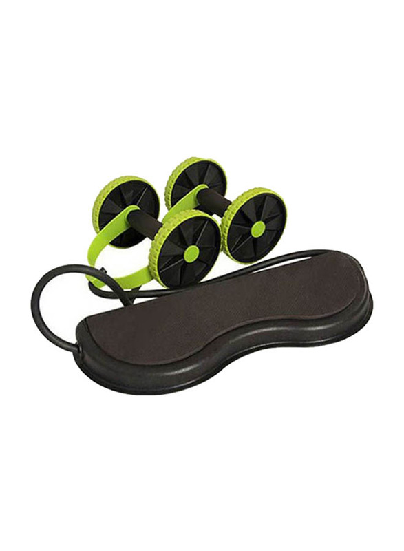 Forfar Dual Wheels Roller Sports Stretch Elastic Abdominal Resistance Pull Rope Tool, Black/Green