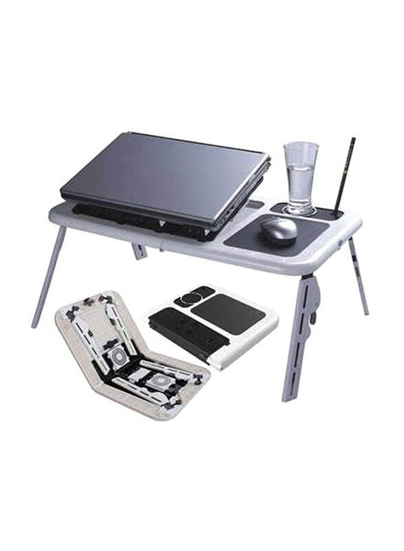 Huayang Foldable Laptop Stand with 2 Cooling Fan Table, White/Black