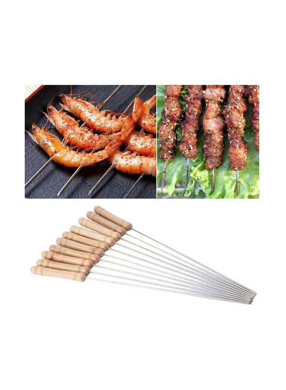 30.5cm Barbecue Skewer Roast Stick, 10 Piece, Silver/Beige