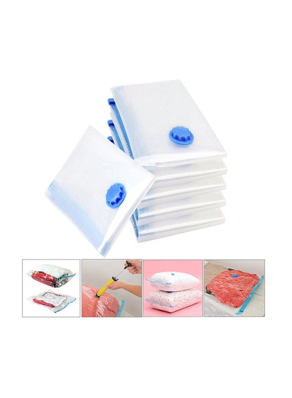 6-Piece Vacuum Reusable Sealer Storage Bags with Suction Pump, 60x80cm, 2724464708446, Clear/Blue