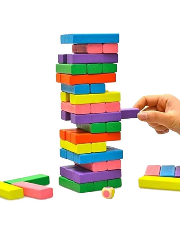 Dd Retails 51-Piece Wooden Blocks Tumbling Tower Toys with Dices, Ages 3+, Multicolour