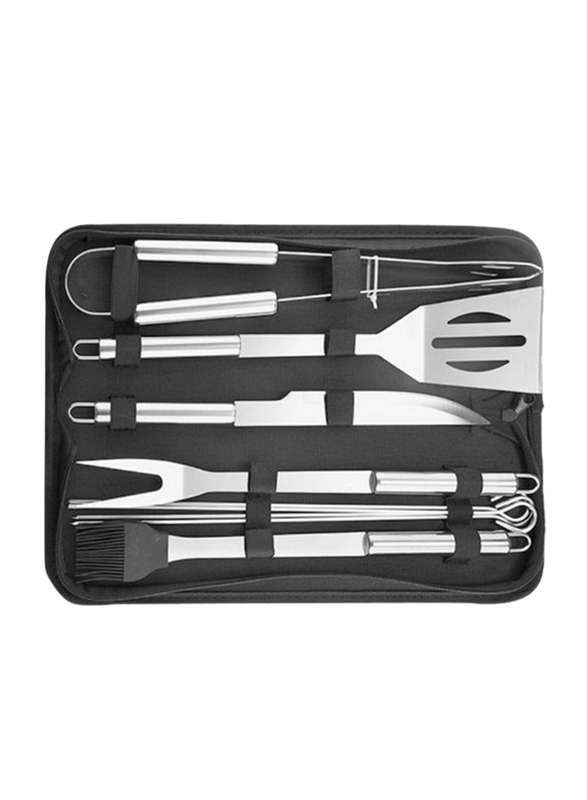 Generic 9-Piece Stainless Steel BBQ Grill Tool Set, BJMH23055, Silver/Black