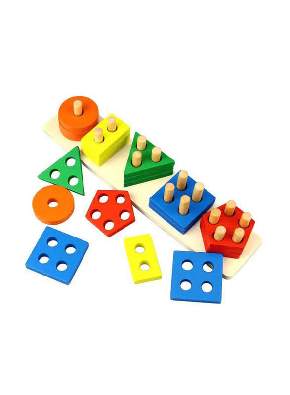

Dreampark 21-Piece Wooden Shape Sorting Stacking Block Set, Ages 3+, Multicolour