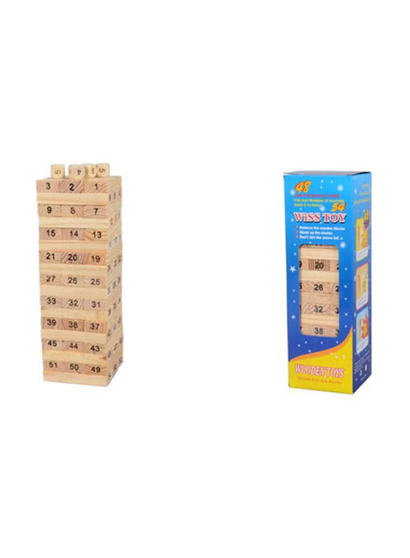 Wooden Tower Hardwood Building Blocks Toy, 54 Pieces, Ages 3+