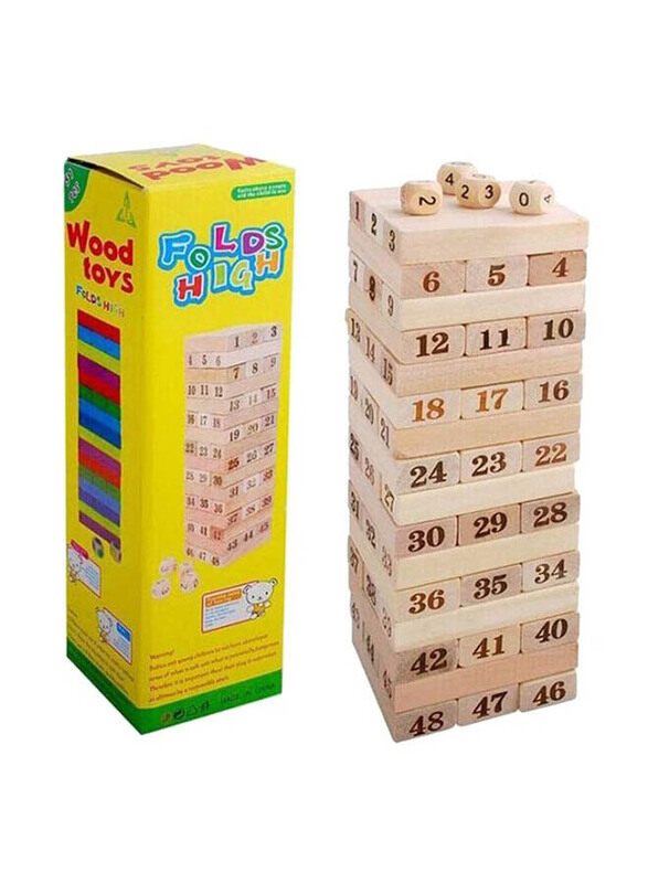 

Generic Large-Scale Digital Laminated Jenga High Casual Wooden Blocks Toy, 48 Pieces, Ages 3+, 7.5 x 7.5 x 24.5cm, Beige