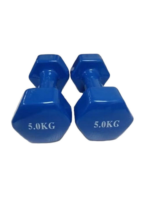 Vinyl Double Dumbbells, 2 x 5 KG, Blue