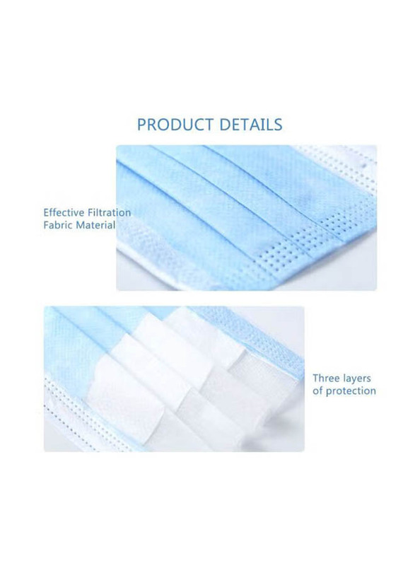 Disposable 3 Layer Face Masks, 50 Pieces