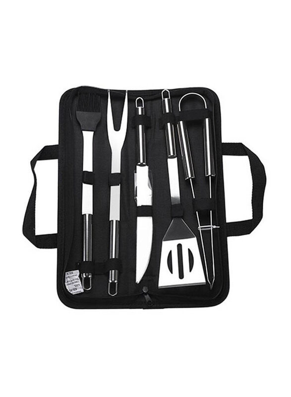 

Generic Stainless Steel Bbq Grill Tool Set With Storage Case, 5-Piece, TT-H27399-6, Silver/Black