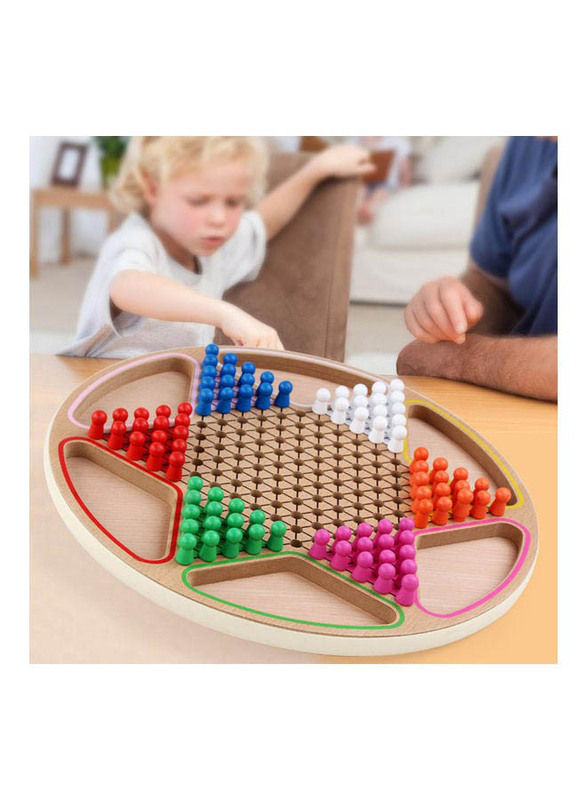 2-in-1 Chinese Checker Wooden Board Game Set, Ages 3+