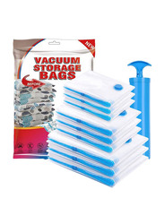 9-Piece Reusable Vacuum Storage Bags With Hand Pump Set, 80 x 100 cm, White/Blue