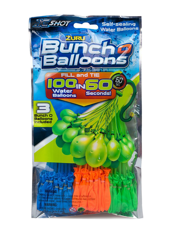 Zuru Bunch O Water Balloon Set, 100 Pieces, Ages 3+, Blue, Orange, Green