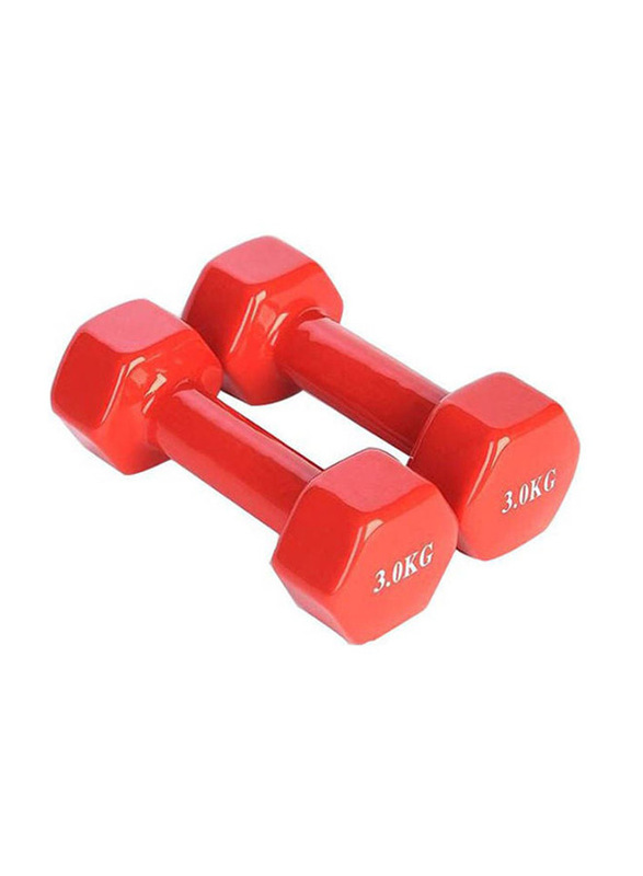 Vinyl Dumbbells Set, 2 x 3 KG, Red