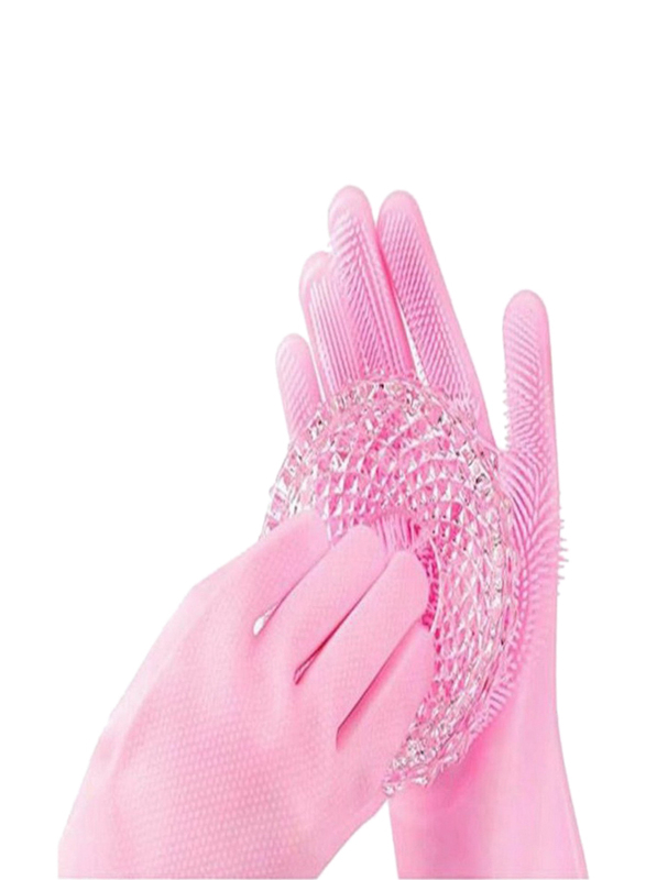 Silicone Scrubbing Gloves Set, Pink, 2-Pieces