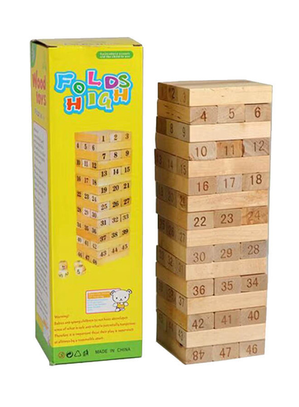 Woods Toys Folds High 48-Piece Block Jenga Game Set, Ages 3+, Beige