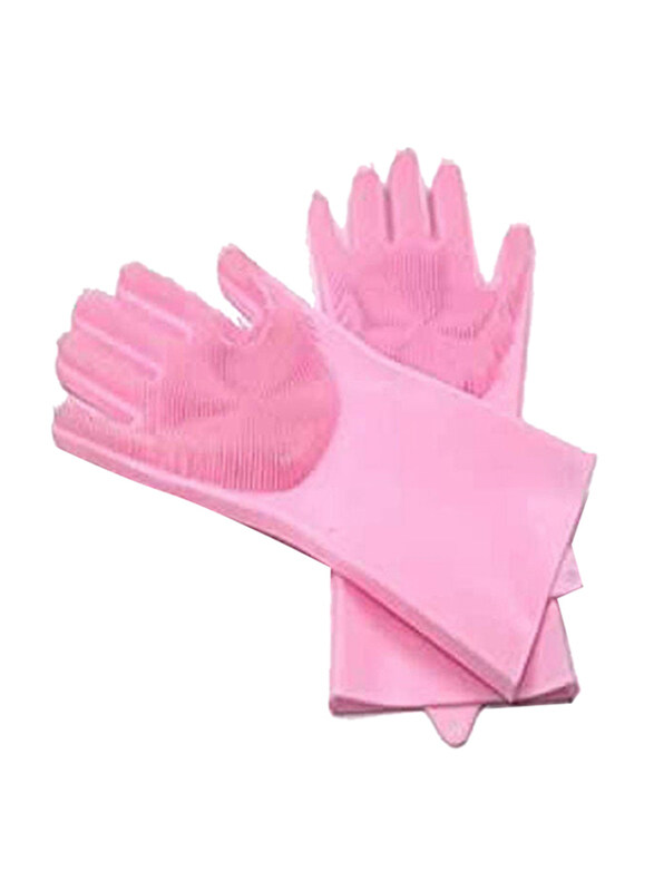 

Generic Magic Reusable Silicone Gloves with Wash Scrubber Dishwashing Gloves, Pink, 1 Pair