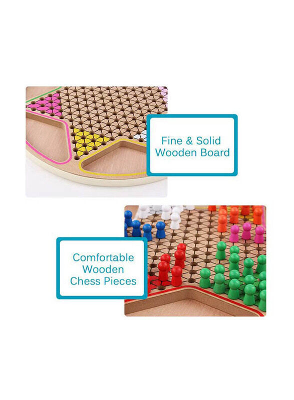 2-In-1 Chinese Checker Wooden Board Game Set, Ages 3+