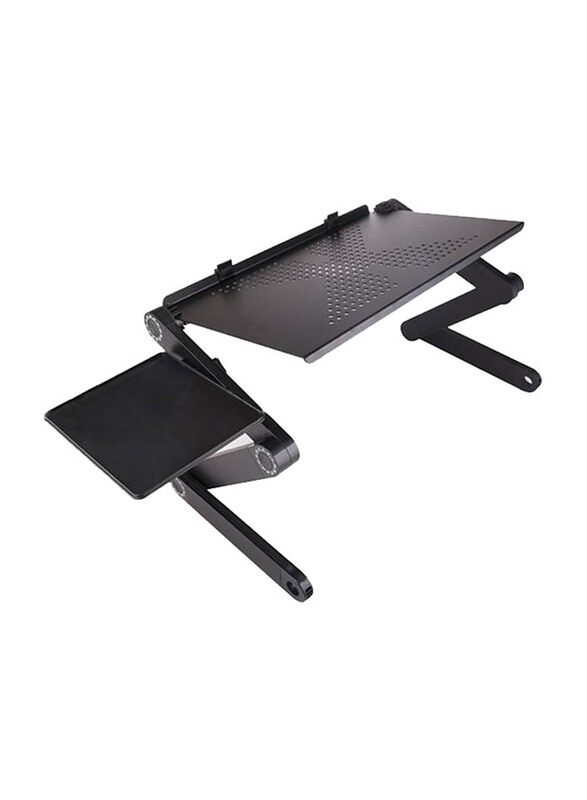 Aluminum Alloy Adjustable Laptop Stand with Foldable Legs, Reading Holder Tray with Mouse Pad, Black