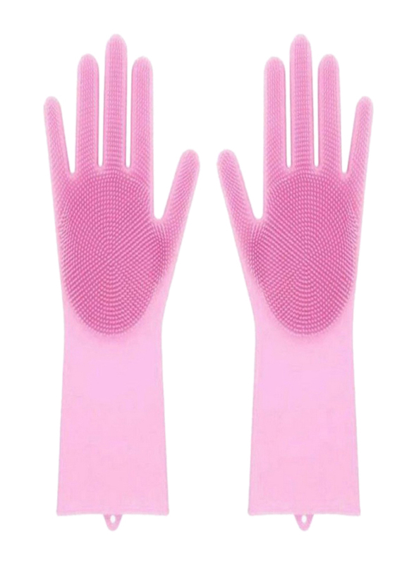 Silicone Scrubbing Gloves Set, Pink, 2-Pieces