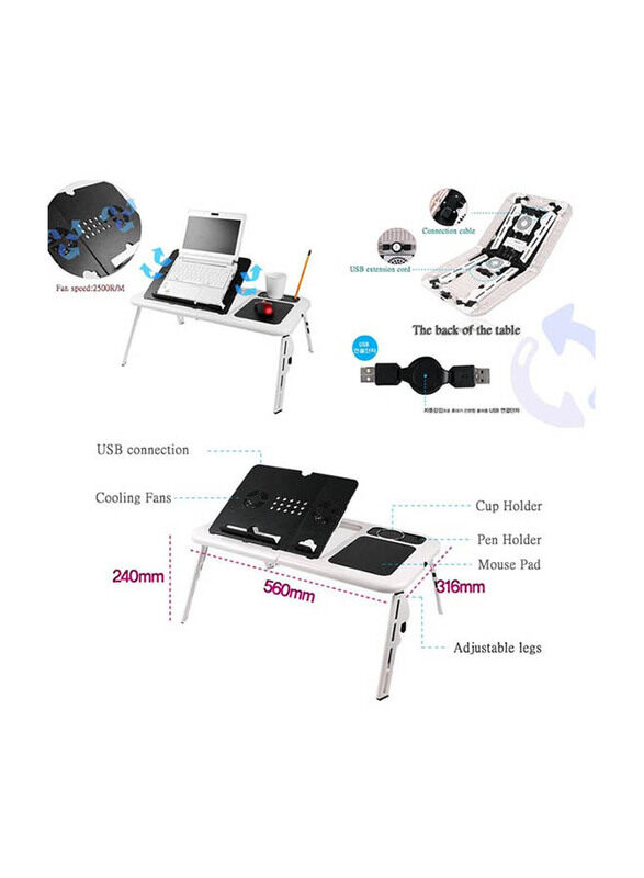 E-table Portable Laptop Table, White/Black