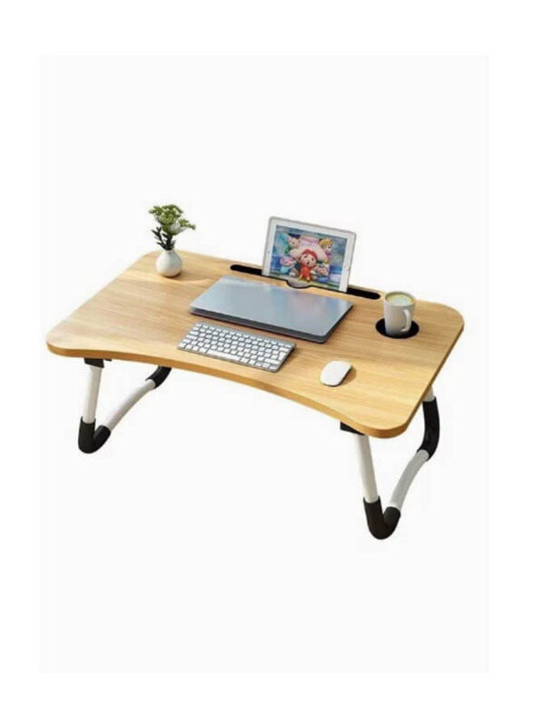 Foldable Laptop Table with Cup Holder, Brown