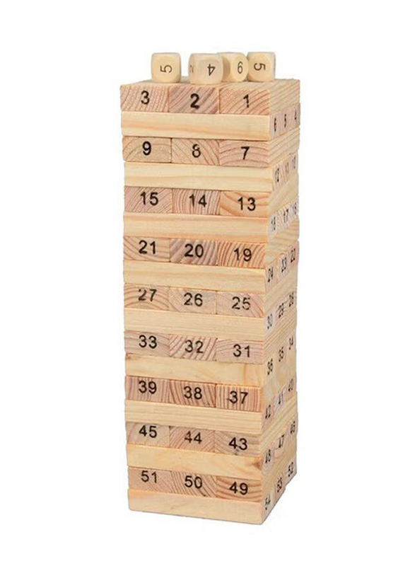 Unique Wooden Tower Building Set, Beige, 54 Piece, Ages 3+