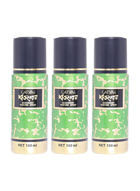 Gatsby Karate Deodorant Perfume Spray, 3 x 150ml