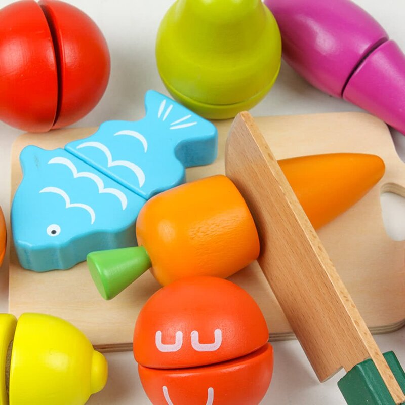 Beauenty Wooden Kitchen Cutting Fruits Vegetables Puzzle Toys