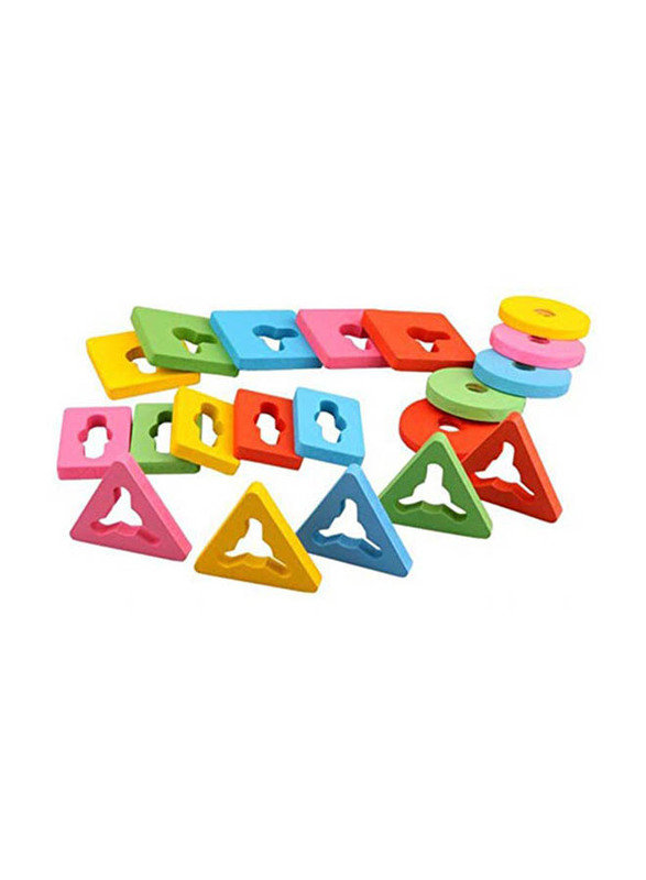 Wooden Geometric Shape Sorter & Colors Recognition Stacking Toys Set, Ages 3+