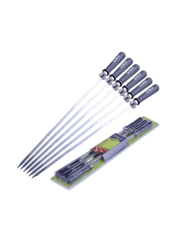 BBQ Grill Skewer Set, 6 Piece, Silver/Black