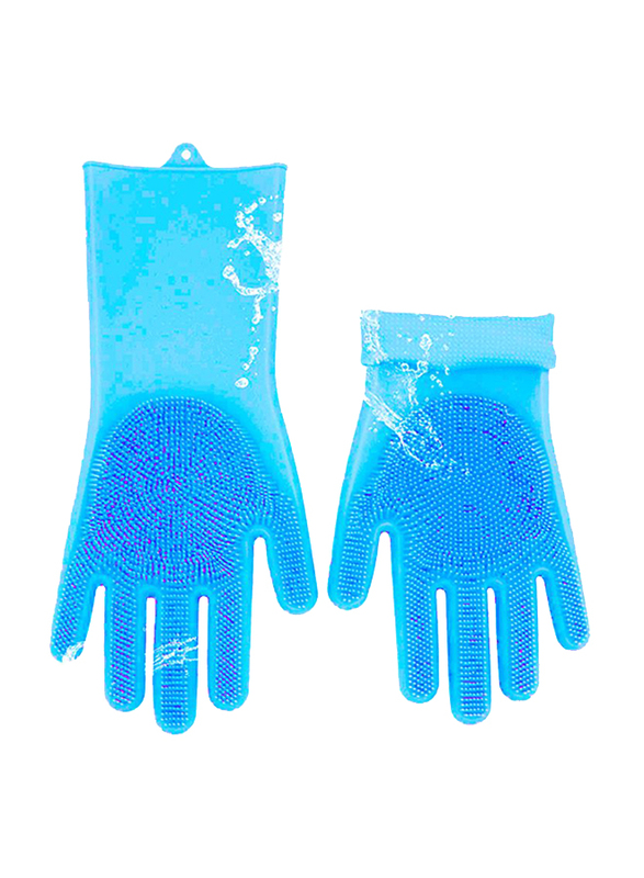 Generic Magic Silicone Gloves with Wash Scrubber, 170g, 1 Pair, Blue