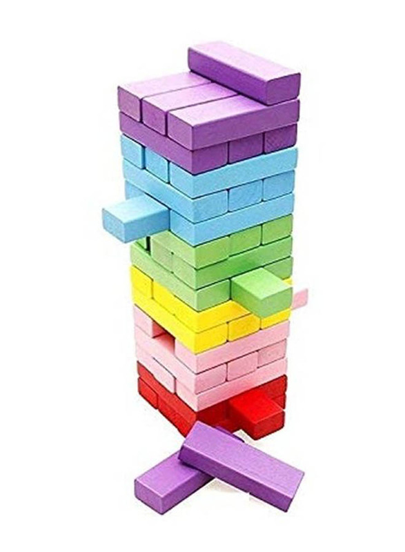 Toppling Tower Wooden Colour Blocks, 51 Pieces, Ages 3+, Multicolour