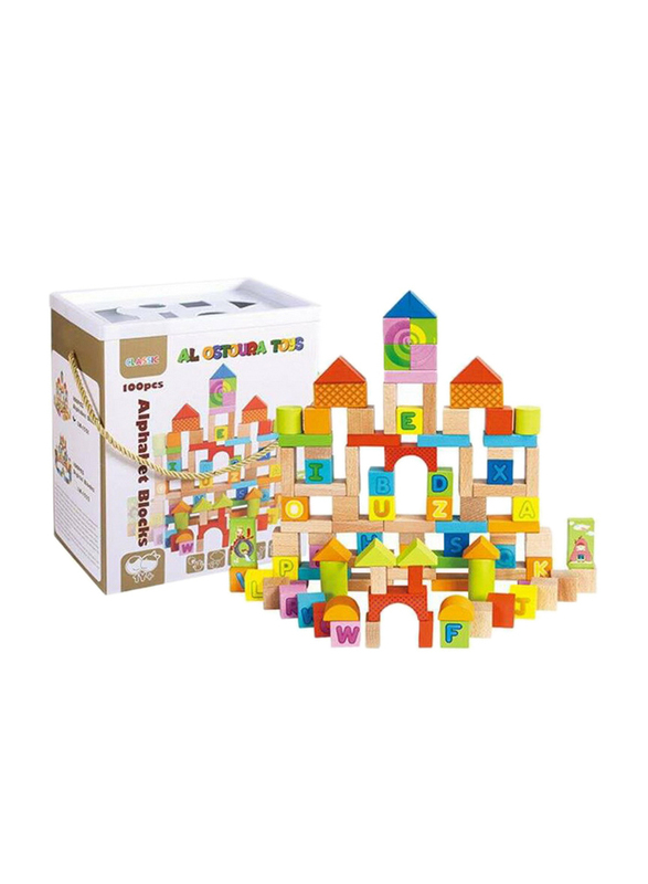 Alostoura Wooden Alphabet Set Stacking Blocks, 100 Pieces, Ages 1+