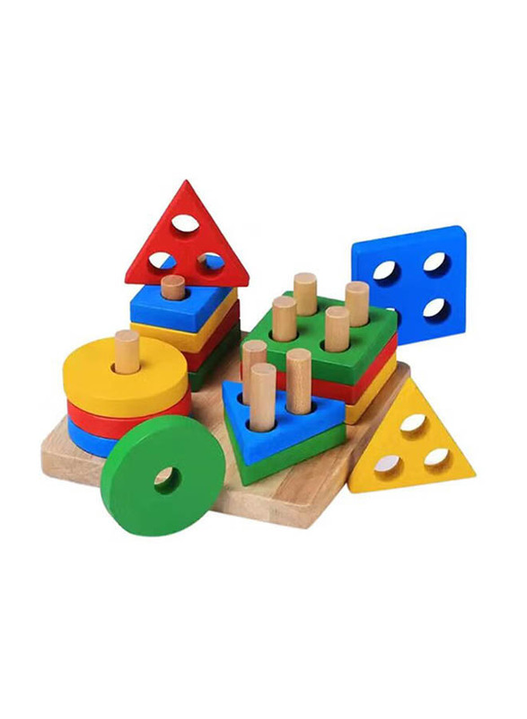 Lewo Wooden Educational Shape Recognition Stacking Block Set For Baby, Ages 3+