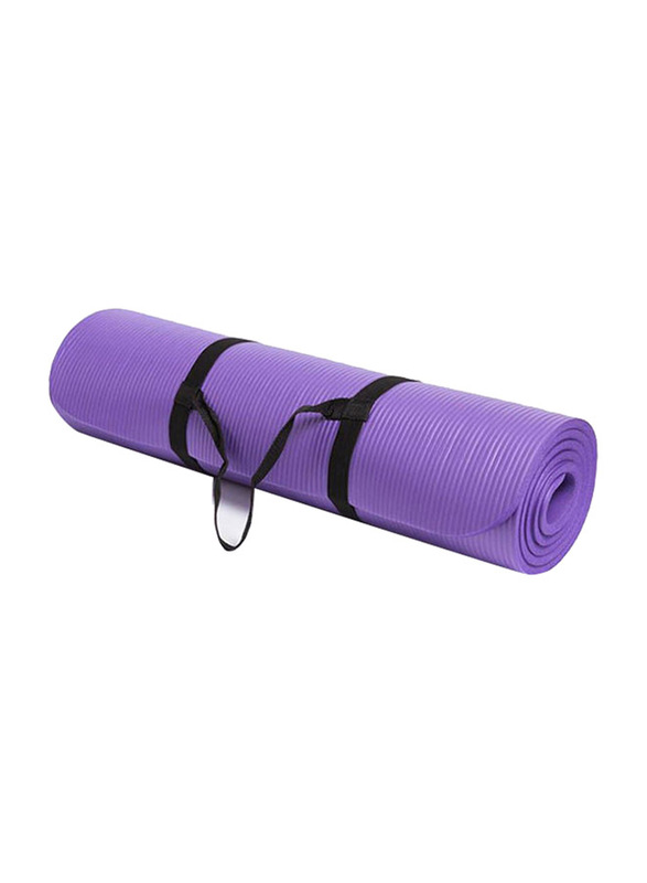 All Purpose High Density Non-Slip Exercise Yoga Mat with Carrying Strap, 10mm x 185cm, Purple