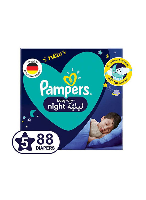 Pampers Baby-Dry Night Diapers for Extra Sleep Protection, Size 5, 12-17 Kg, 88 Count