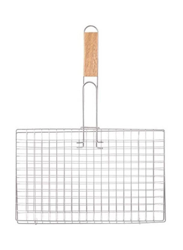 Raj BBQ Grill Basket with Wood Handle, Silver