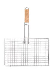 Raj BBQ Grill Basket with Wood Handle, Silver