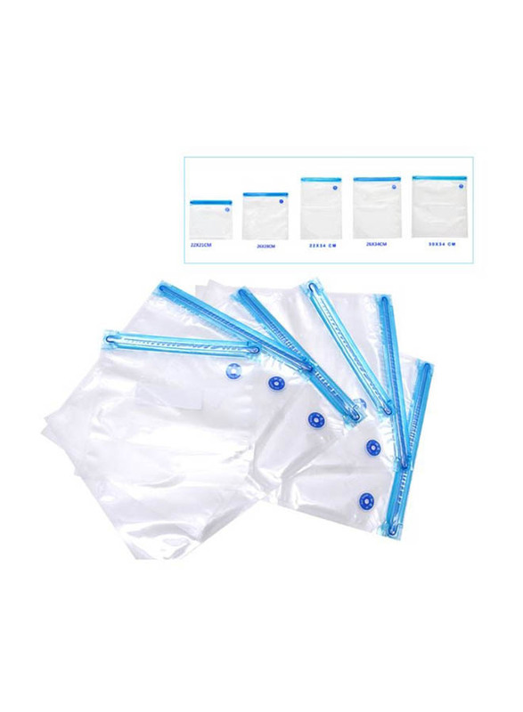 5-Piece Vacuum Storage Bags Set, Clear/Blue