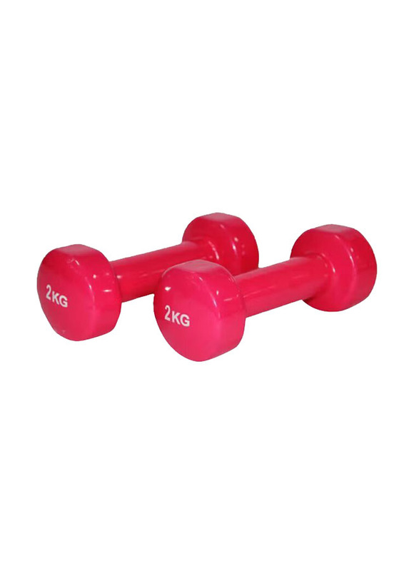 Pair Of Classic Head Dumbbells, 2 x 2 KG, Light Red