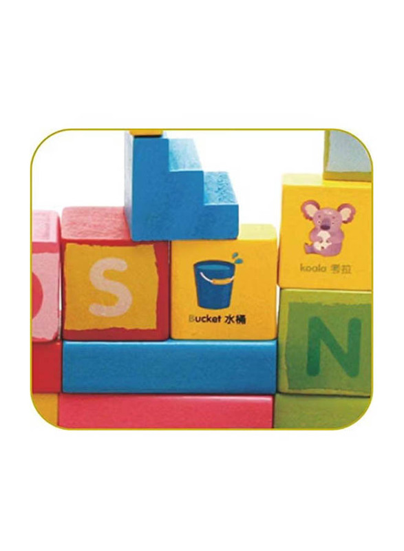 Alostoura Wood Alphabet Stacking Blocks Set Eco-Friendly & Lightweight Easy To Carry, 100 Pieces, Ages 1+