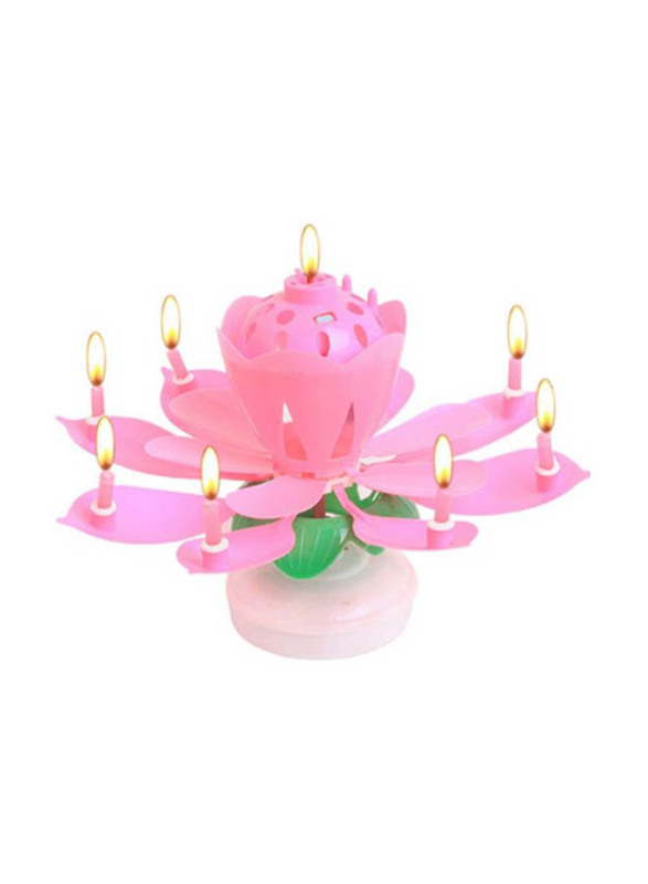 Rotating Lotus Flower Musical Candle, Multicolour