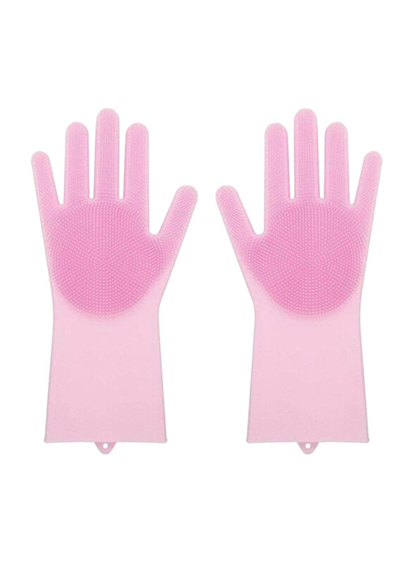 iNew Magic Silicone Gloves with Wash Scrubber, 35.7 x 16.5cm, 1 Pair, Pink