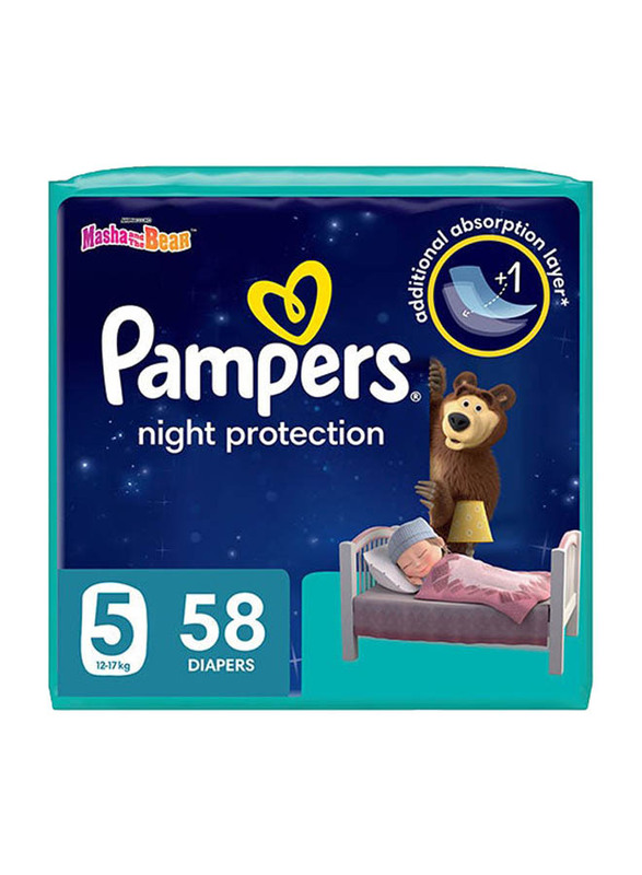 Pampers Baby-Dry Night Diapers for Extra Sleep Protection, Size 5, 12-17 Kg, 58 Count