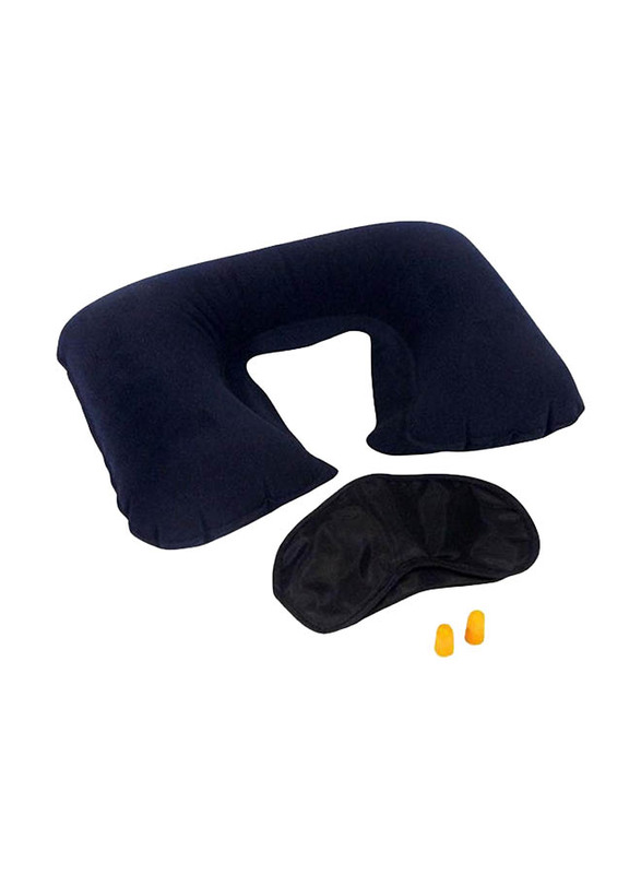 Inflatable Travel Pillow with Ear Plug and Eye Mask, Blue