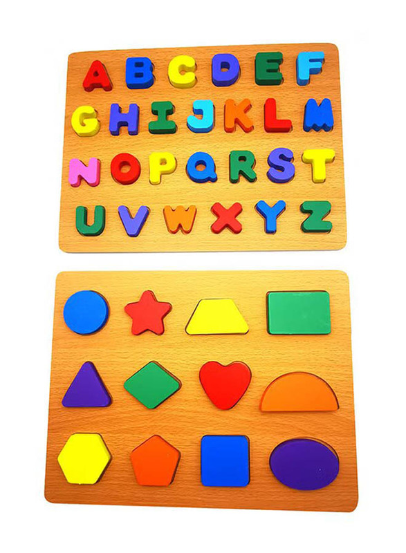 Asmat Wooden Alphabet & Geometric Shape Learning Puzzle, Multicolour