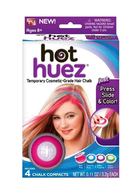 Hot Huez Temporary Hair Chalk Compact Set, 4 Pieces, E03875, Multicolour