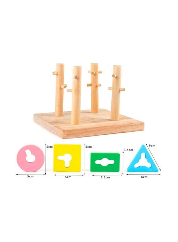 Wooden Four Column Geometric Puzzle Stacking Set, Multicolour, Ages 3+