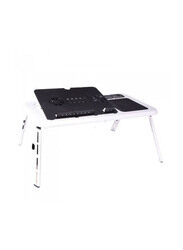 Huayang E-Stand Foldable Laptop Table with 2 Cooling Fan, White/Black