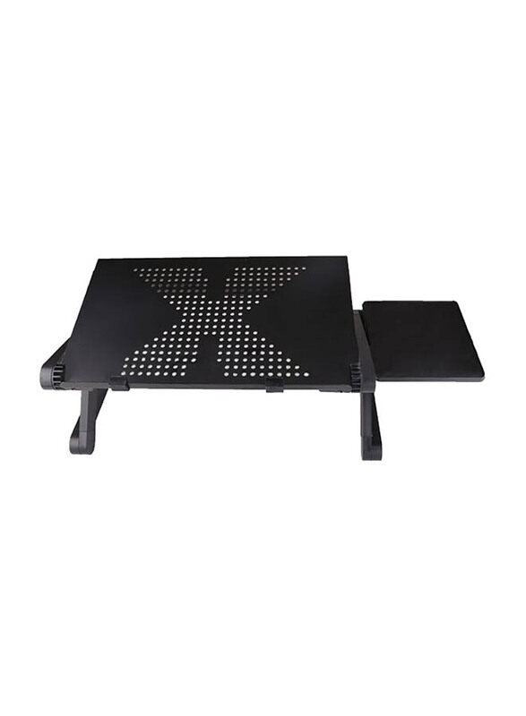 Aluminum Alloy Adjustable Laptop Stand with Foldable Legs, Reading Holder Tray with Mouse Pad, Black